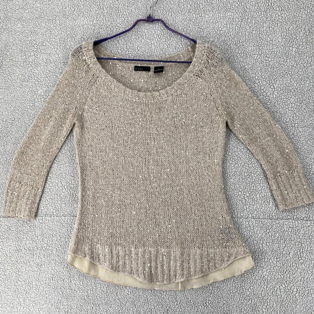 Press Sweater Womens Size Small Crew Neck Sequins Inner lining Knit Long Sleeve